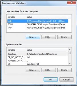 Environment variable dialog box -How to set Java path of various operating system