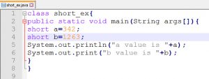 Example short data type - Data type and variable in Java language