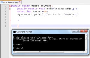 The const keyword in java programming language
