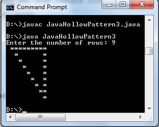Java code to hollow triangle pattern
