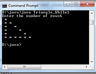 Triangle star Pattern using while loop