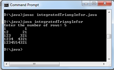 Java program to Integrated triangle patterns using for loop