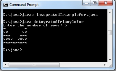 Java program to Integrated triangle patterns using for loop