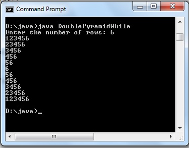 Java program to display integrated pyramid number pattern