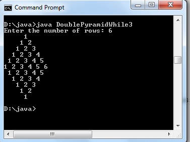 Java program to display integrated pyramid number pattern