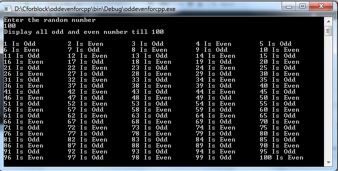 C++ program to find the number is odd or even with label using loops