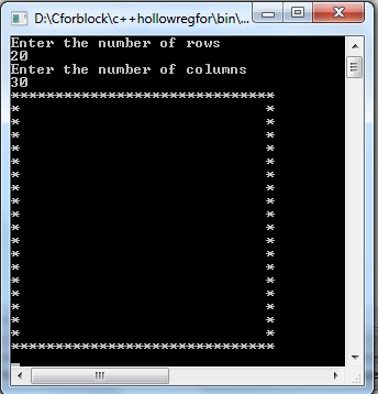 Display Hollow rectangle and square star pattern in C++