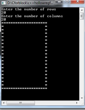 Display Hollow rectangle and square star pattern in C++