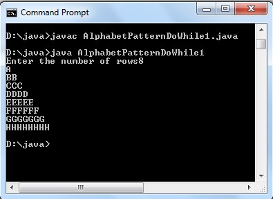 Alphabet triangle pattern using do-while loop in Java