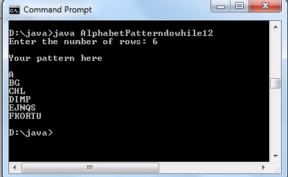 Alphabet triangle pattern using do-while loop in Java