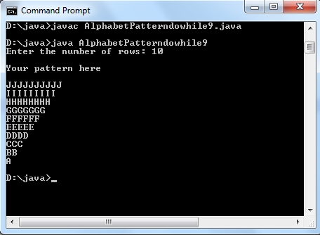 Alphabet triangle pattern using do-while loop in Java