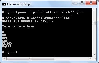 Alphabet triangle pattern using do-while loop in Java