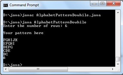 Alphabet triangle pattern using do-while loop in Java