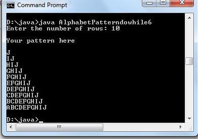 Alphabet triangle pattern using do-while loop in Java