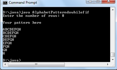 Alphabet triangle pattern using do-while loop in Java