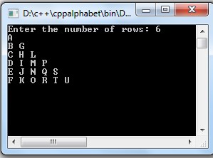 C++ Program to Alphabet triangle pattern using do-while loop