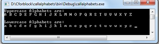 C++ program to print all upper case and lower case Alphabets
