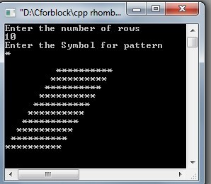 C++ code to print Rhombus and Hollow Rhombus star pattern using for loop