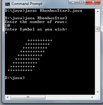 Java code to Generate Rhombus patterns in using do-while loop