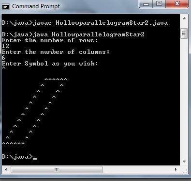 Java program to Parallelogram star pattern using while loop