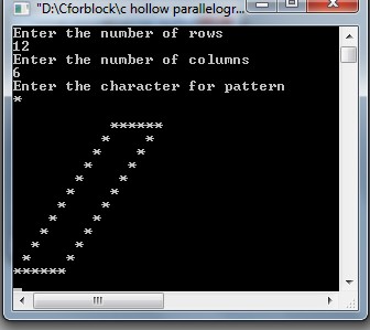 Program to display Parallelogram star pattern using while loop in C
