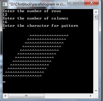 C program to print Rhombus and Parallelogram star pattern using for loop