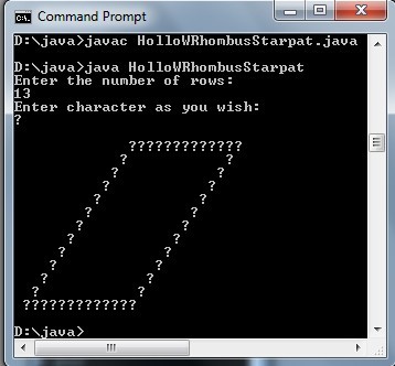 Java code to Generate Rhombus patterns in using do-while loop