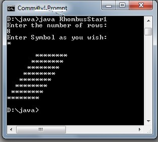 Rhombus and Hollow Rhombus star pattern in Java using for loop