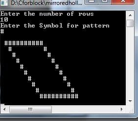 C program to Mirrored and Hollow mirrored Rhombus star pattern using for loop