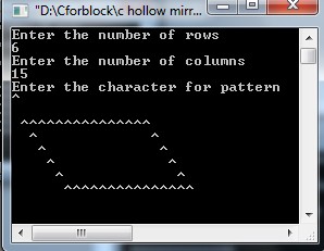 Display mirrored and hollow mirrored parallelogram star pattern in C using while