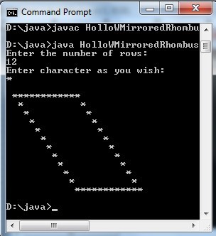 Java code to print Mirrored Rhombus pattern using while loop
