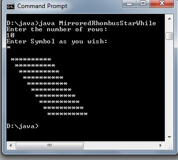 Java code to print Mirrored Rhombus pattern using while loop