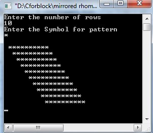 C++ program to print Mirrored Rhombus pattern using while loop