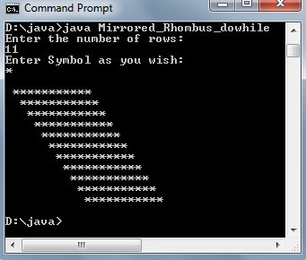 Print a Mirrored Rhombus pattern using do-while loop in Java