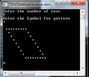 C++ program to Mirrored and Hollow mirrored Rhombus star pattern using for loop