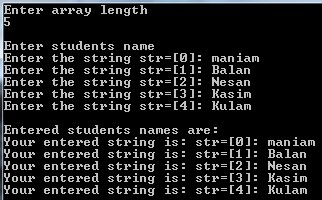 C++ code to Read and print string of one dim array