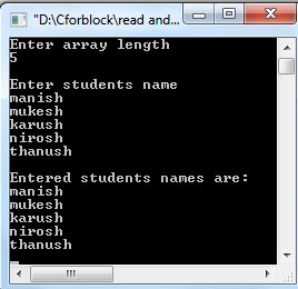 C++ code to Read and print string of one dim array