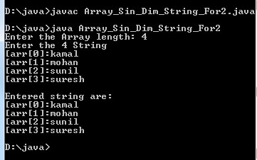 Program to read and print string of one dim array in Java