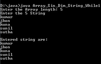 Program to read and print string of one dim array in Java