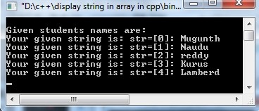 C++ exercise to print Strings of an array