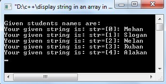 C++ exercise to print Strings of an array